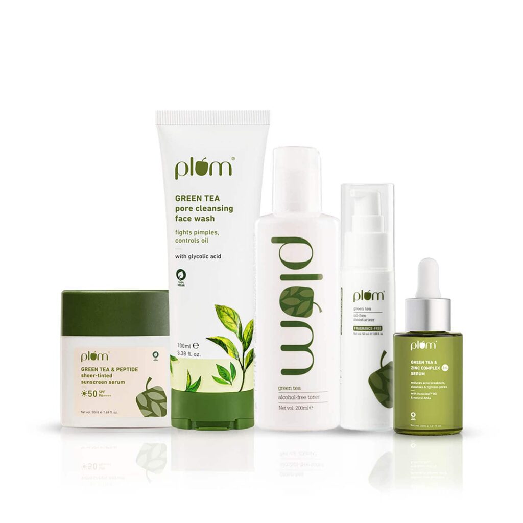 Plum Green Tea Daily Essentials Combo Face Wash, Toner, Serum, Moisturizer & Sunscreen Serum - Plum