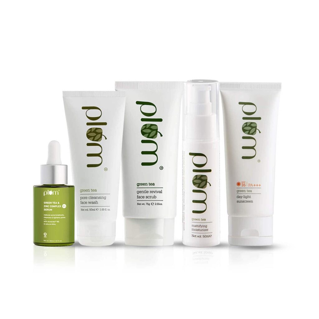 Plum Green Tea Daily + Weekly Tlc Combo Face Wash, Face Scrub, Serum, Moisturizer & Spf 35 Sunscreen - Plum