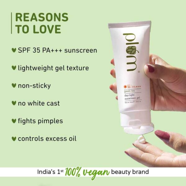 Plum Green Tea Day-Light Broad Spectrum Sunscreen Gel SPF 35 UVA/B - No White Cast, Non-Sticky (50g) - Plum
