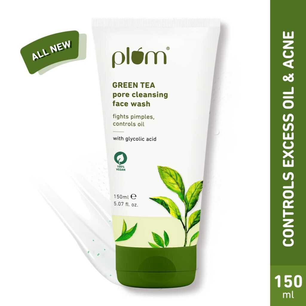 Plum Green Tea Pore Cleansing Gel Face Wash with Glycolic Acid Fights Acne & Oil Clear Skin (150 ml) - Plum