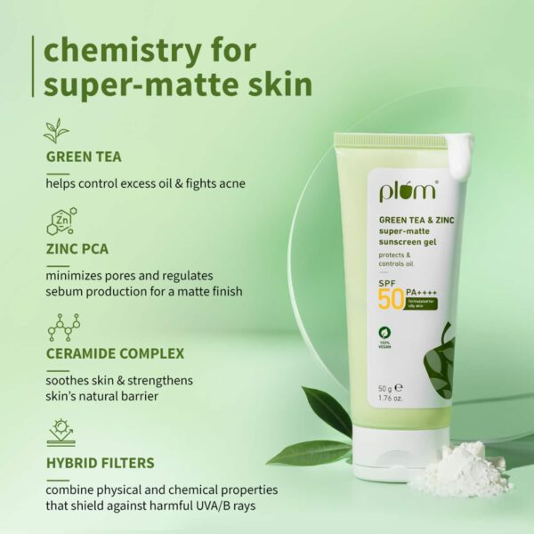 Plum Green Tea & Zinc Super-Matte Sunscreen Gel (50 g) For oily, combination skin Pack of 2 Combo - Plum