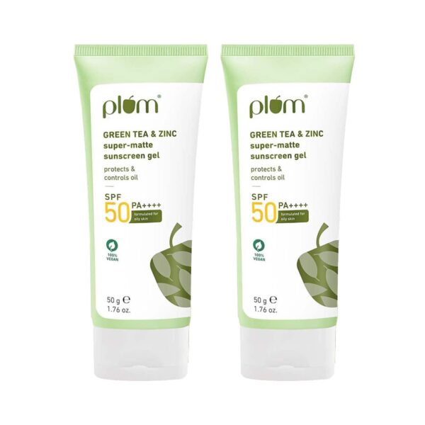 Plum Green Tea & Zinc Super-Matte Sunscreen Gel (50 g) For oily, combination skin Pack of 2 Combo - Plum