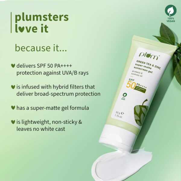 Plum Green Tea & Zinc Super-Matte Sunscreen Gel (50 g) - Plum