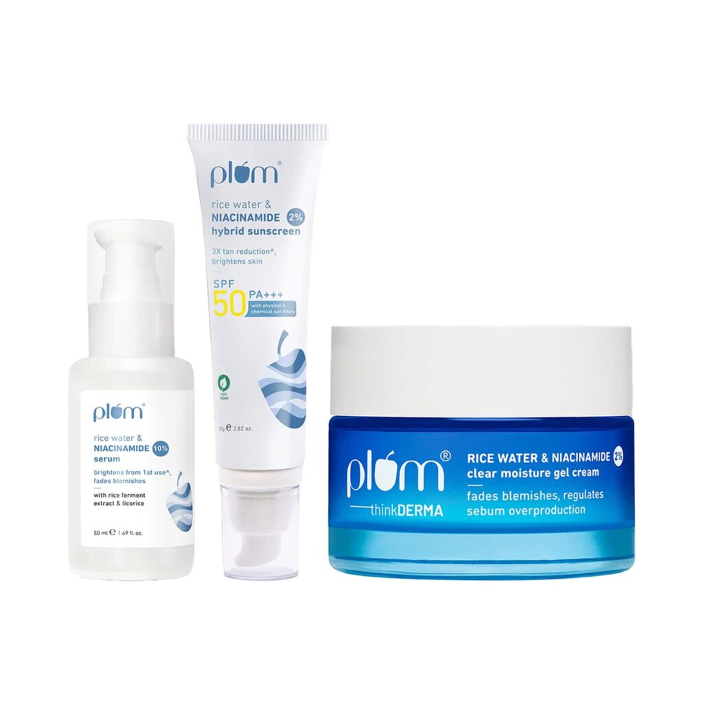 Plum Niacinamide Serum, Moisturizer & Sunscreen Kit For Blemish-Free, Hydrated Skin Combo - Plum