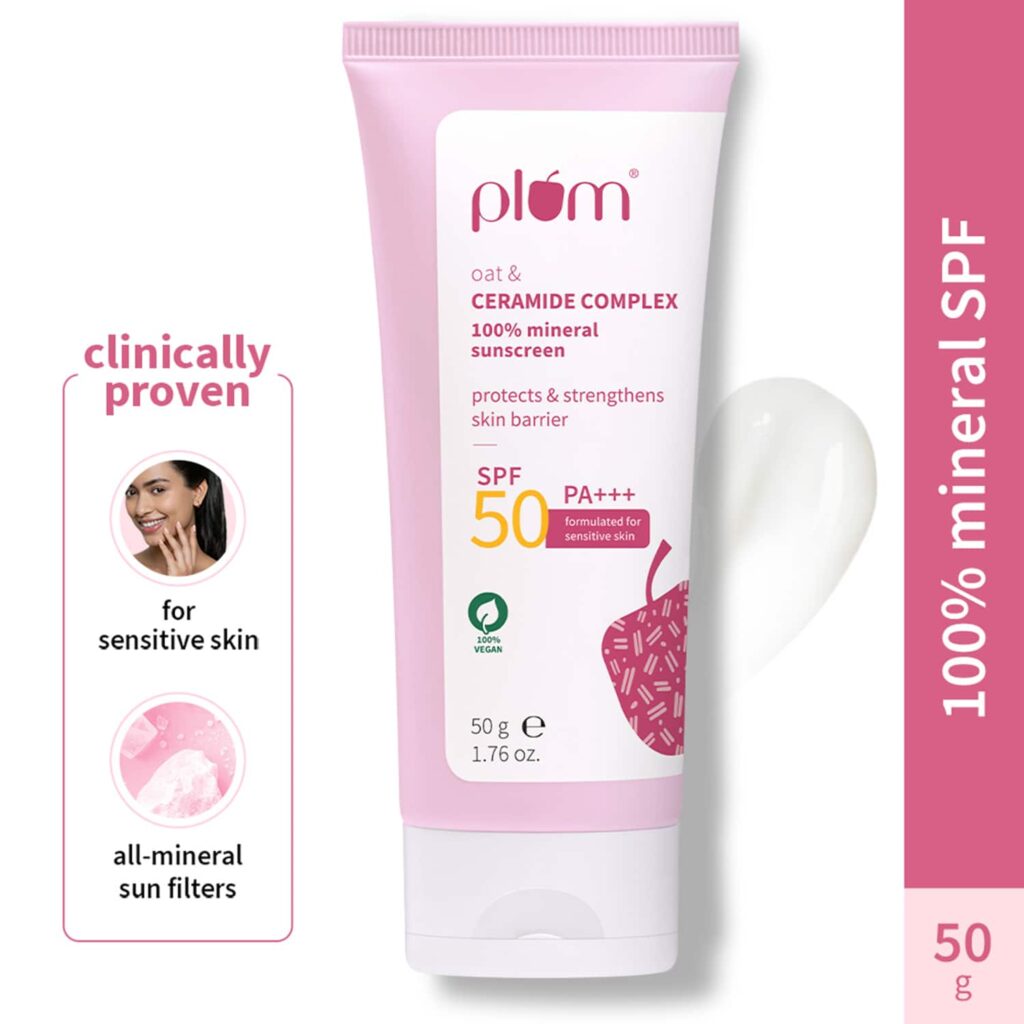 Plum Oat & Ceramide Complex 100% Mineral SPF 50 PA+++ sunscreen For Sensitive Skin Non-Oily (50 g) - Plum