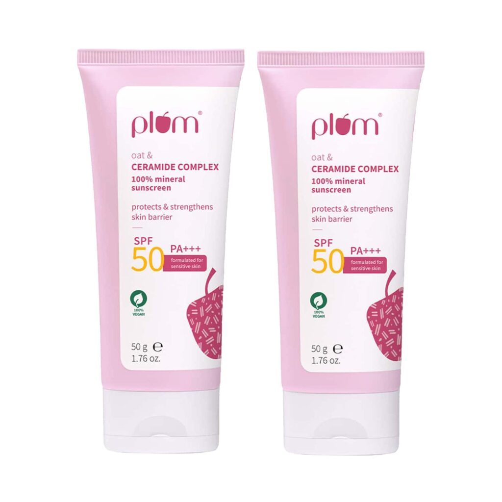 Plum Oat & Ceramide Complex 100% Mineral SPF 50 PA+ Sunscreen For Sensitive Skin Pack of 2 Combo - Plum