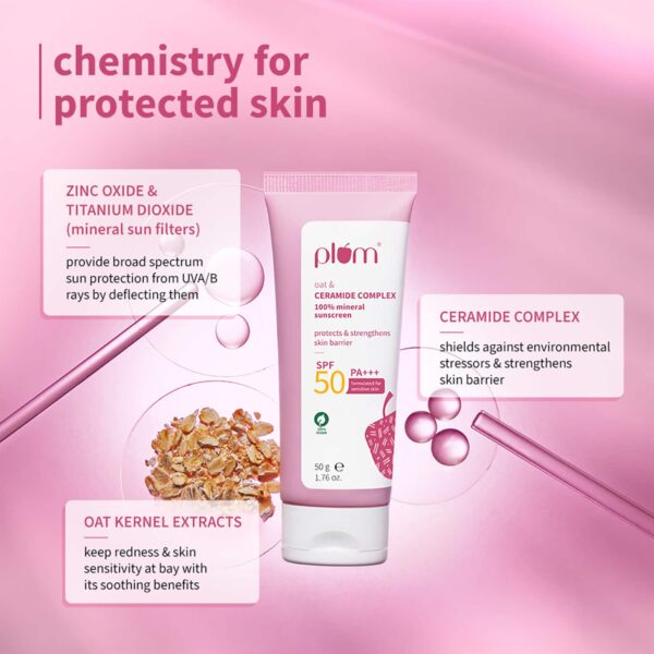 Plum Oat & Ceramide Complex 100% Mineral SPF 50 PA+++ sunscreen For Sensitive Skin Non-Oily (50 g) - Plum