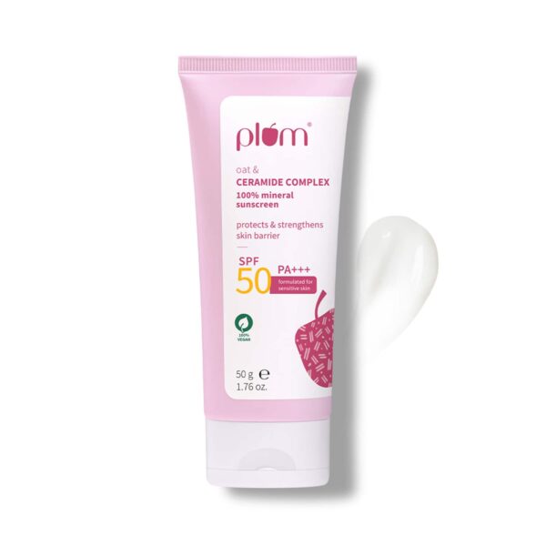 Plum Oat & Ceramide Complex 100% Mineral SPF 50 PA+ Sunscreen For Sensitive Skin Pack of 2 Combo - Plum