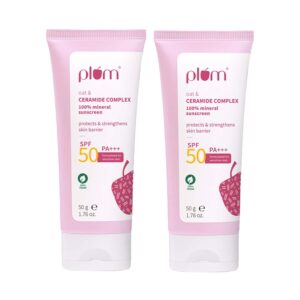 Plum Oat & Ceramide Complex 100% Mineral SPF 50 PA+ Sunscreen For Sensitive Skin Pack of 2 Combo - Plum