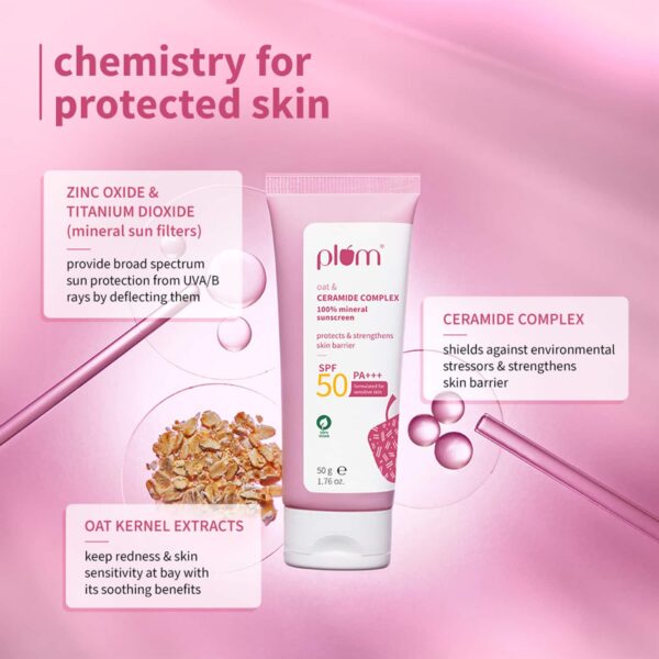 Plum Oat & Ceramide Complex 100% Mineral SPF 50 PA+ Sunscreen For Sensitive Skin Pack of 2 Combo - Plum