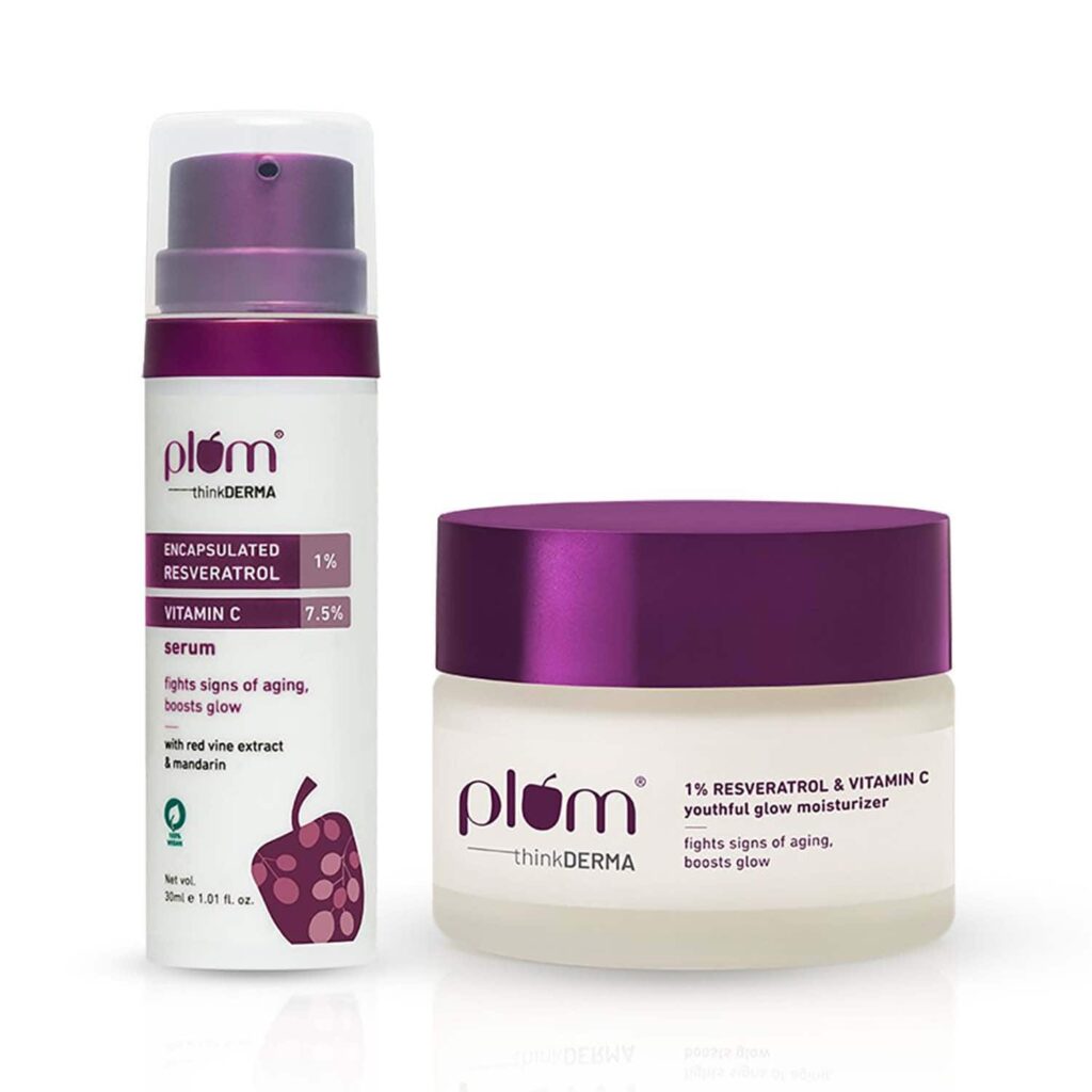 Plum Resveratrol Youthful Glow Duo, Face Serum & Moisturizer With Resveratrol & Vitamin C Combo - Plum