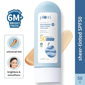 Plum Rice water & 3% Niacinamide sheer-tinted SPF 50 PA++++ sunscreen Universal Tint Non-Oily (50 g) - Plum