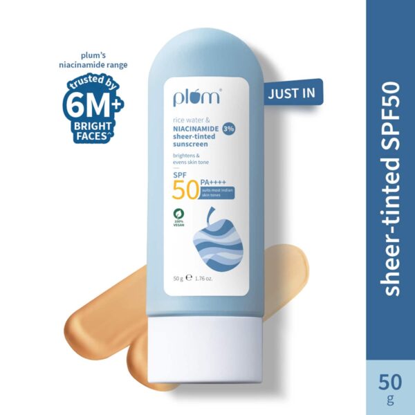 Plum Rice Water & 3% Niacinamide Sheer-tinted SPF 50 PA+ Sunscreen Universal Tint Pack of 2 Combo - Plum