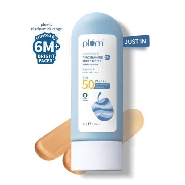 Plum Rice Water & 3% Niacinamide Sheer-tinted SPF 50 PA+ Sunscreen Universal Tint Pack of 2 Combo - Plum