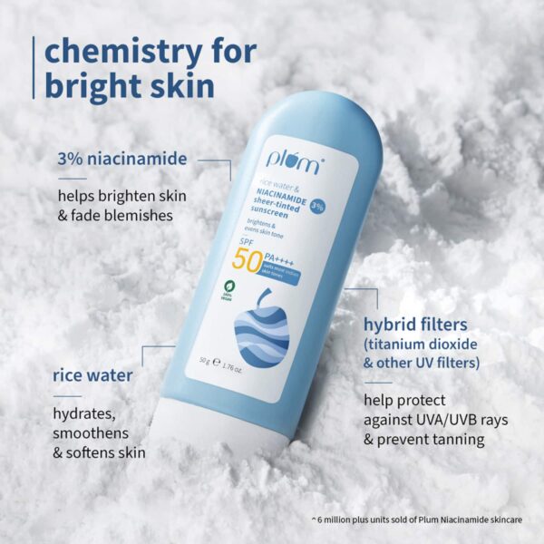 Plum Rice Water & 3% Niacinamide Sheer-tinted SPF 50 PA+ Sunscreen Universal Tint Pack of 2 Combo - Plum
