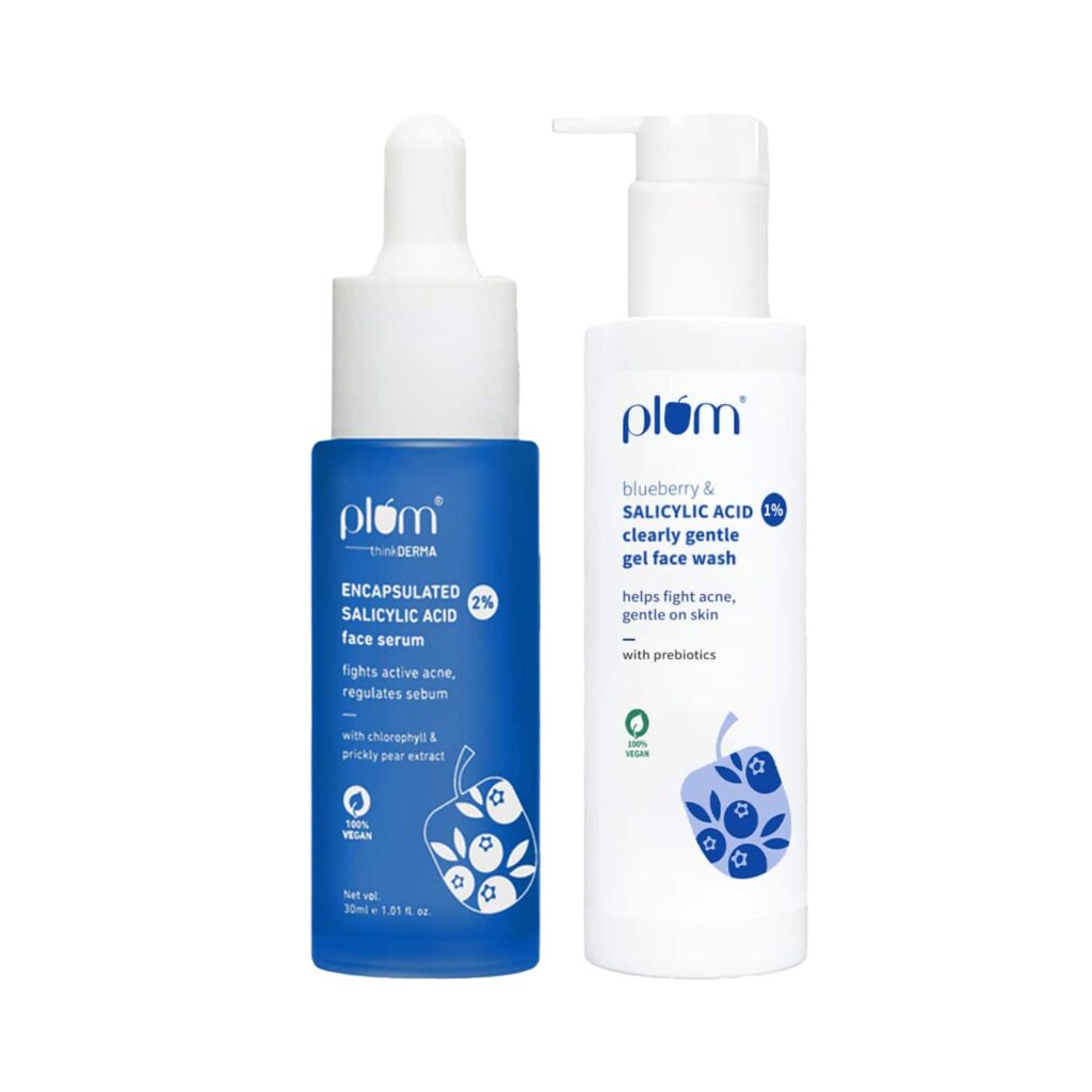 Plum Salicylic Facewash & Face Serum Duo for Acne Prone Skin - Fights Active Acne - Plum