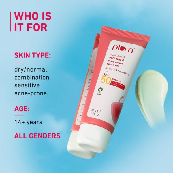 Plum Squalane and Vitamin E Dewy-Bright Sunscreen SPF 50 for All Skin Type (50 g) (Pack of 2) Combo - Plum