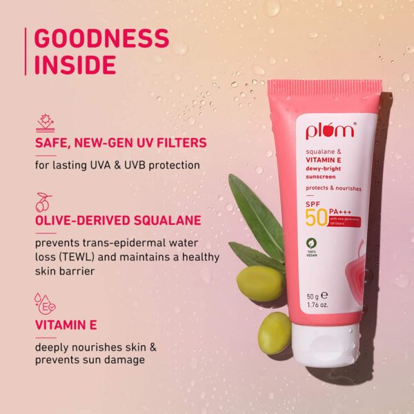 Plum Squalane and Vitamin E Dewy-Bright Sunscreen SPF 50 for All Skin Type (50 g) (Pack of 2) Combo - Plum