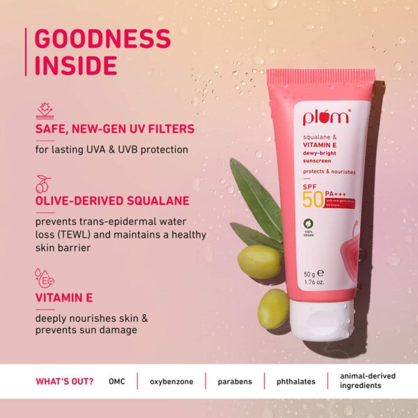 Plum Squalane & Vitamin E Dewy-Bright Sunscreen SPF 50 (50g) - Plum