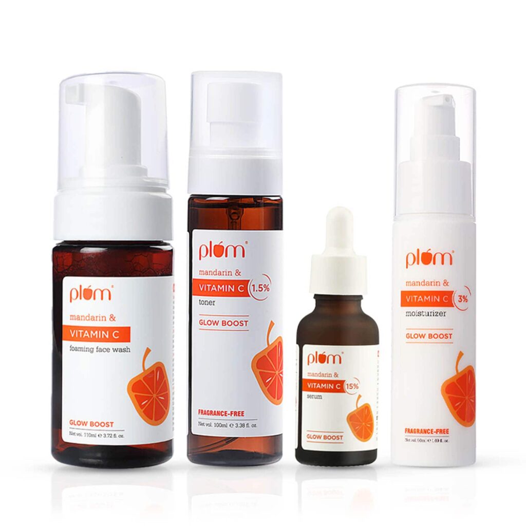 Plum Vitamin C Glow Boosting Ctsm Combo Foaming Face Wash, Toner, Serum & Moisturizer Combo - Plum