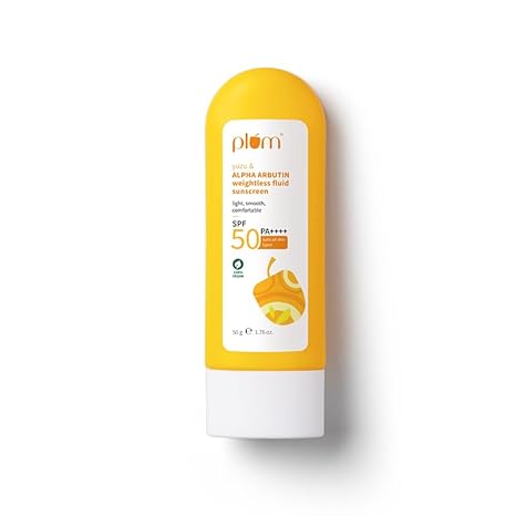 Plum Yuzu & Alpha Arbutin Fluid Sunscreen SPF 50 PA++++ | Boosts Glow & Skin Barrier | Fade Tan & Dark Spots | Quick-Absorbing | No White Cast & Non-Greasy | Women & Men | for...