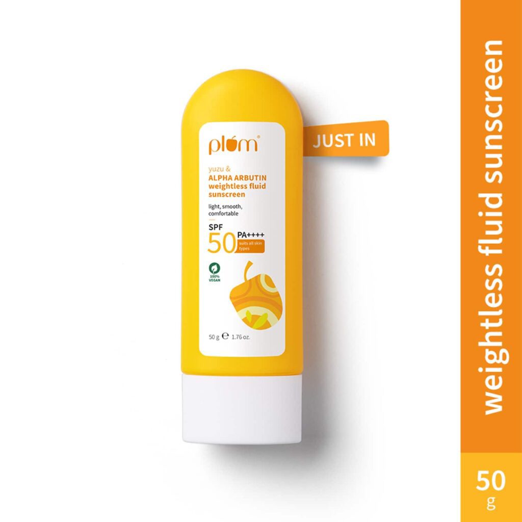 Plum Yuzu & Alpha Arbutin Weightless Fluid SPF 50 PA+++ Sunscreen Ultralight texture No White (50 g) - Plum