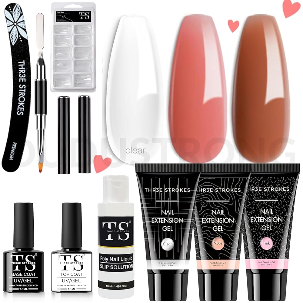 Poly Gel Extension Kit - Enhancement Builder, Neutral Gel Art Design, All-in-One French Kit for Easy DIY at Home - Valentine Gifts for Beginners (HRT584)