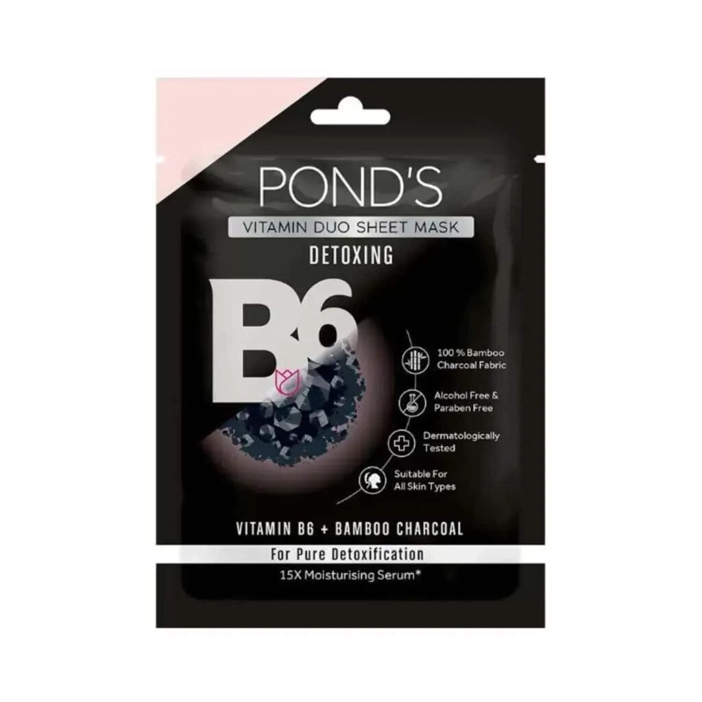 Pond's Activated Charcoal Clear Detox Skin With Vitamin B6 Sheet Mask - (25ml) - Pond's