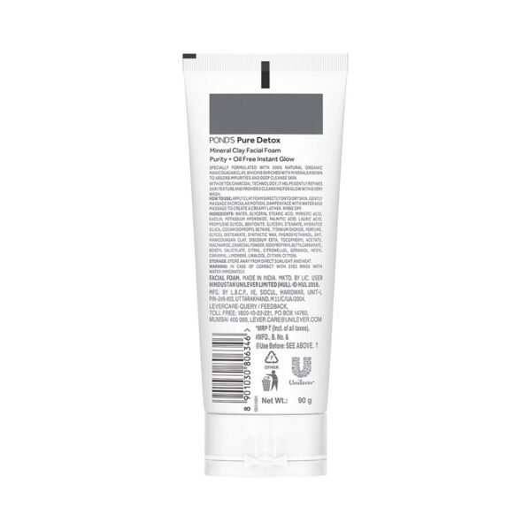 Pond's Pure Detox Mineral Clay Face Wash For Oil Free Instant Glow - (90g) - Pond's