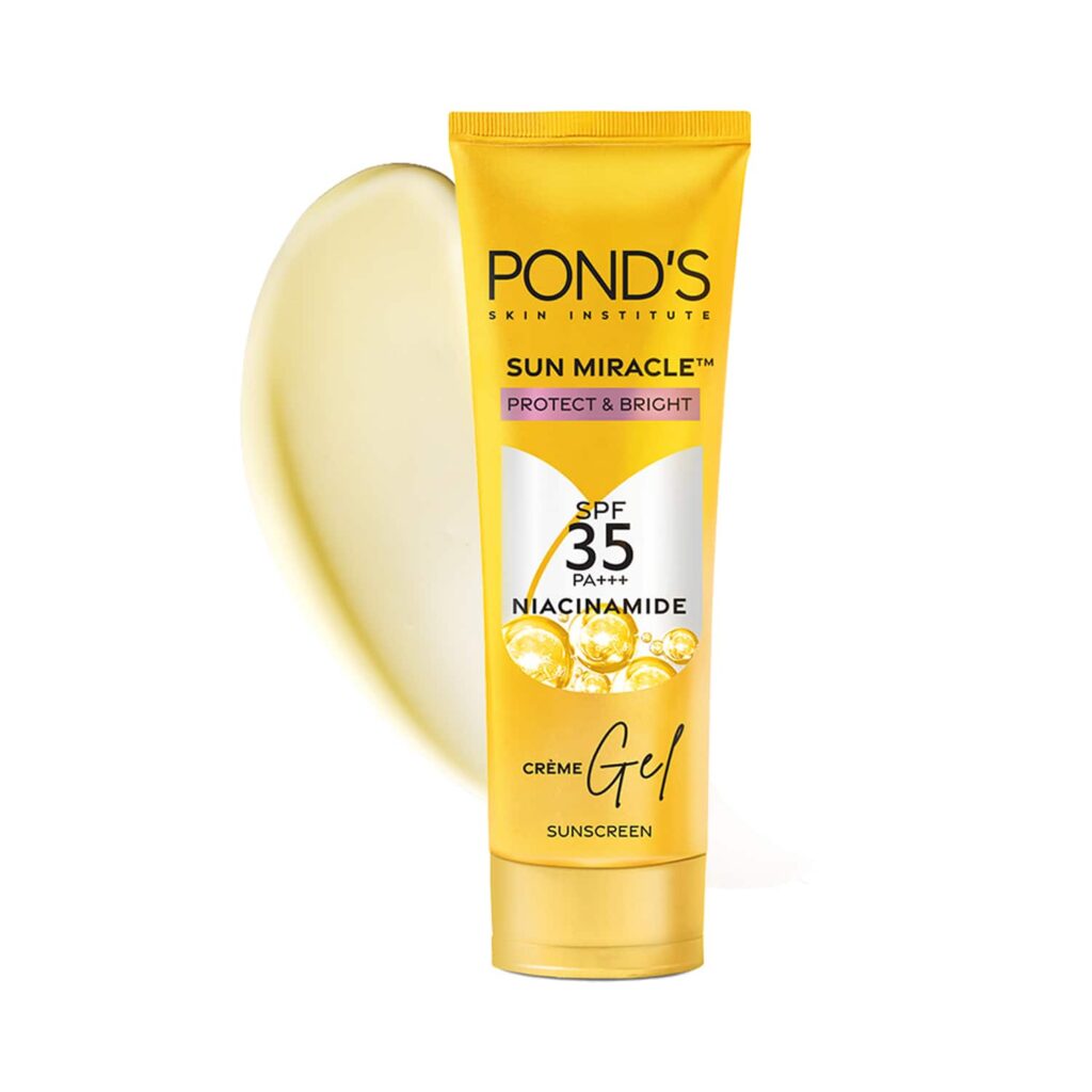 Pond's Sun Miracle SPF 35 PA+++ Crème Gel Sunscreen - Protect & Bright, With Niacinamide (50 g) - Pond's