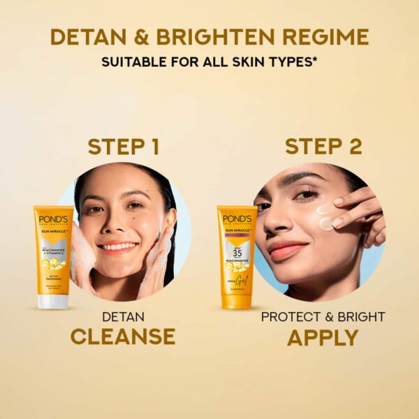 Pond's Sun Miracle SPF 35 PA+++ Crème Gel Sunscreen - Protect & Bright, With Niacinamide (50 g) - Pond's