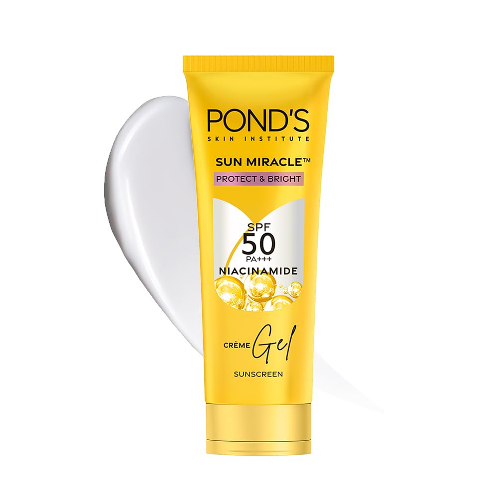 POND's Sun Miracle Spf 50 Pa+++ Crème Gel Sunscreen For All Skin Type -Protect & Bright, With 3% Niacinamide, Fade Dark Spots In 4 Weeks, Lightweight, No White Cast 12G