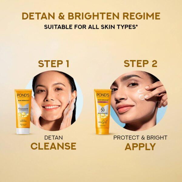 Pond's Sun Miracle SPF 50 PA+++ Creme Gel Sunscreen - Protect & Bright, With Niacinamide (50 g) - Pond's