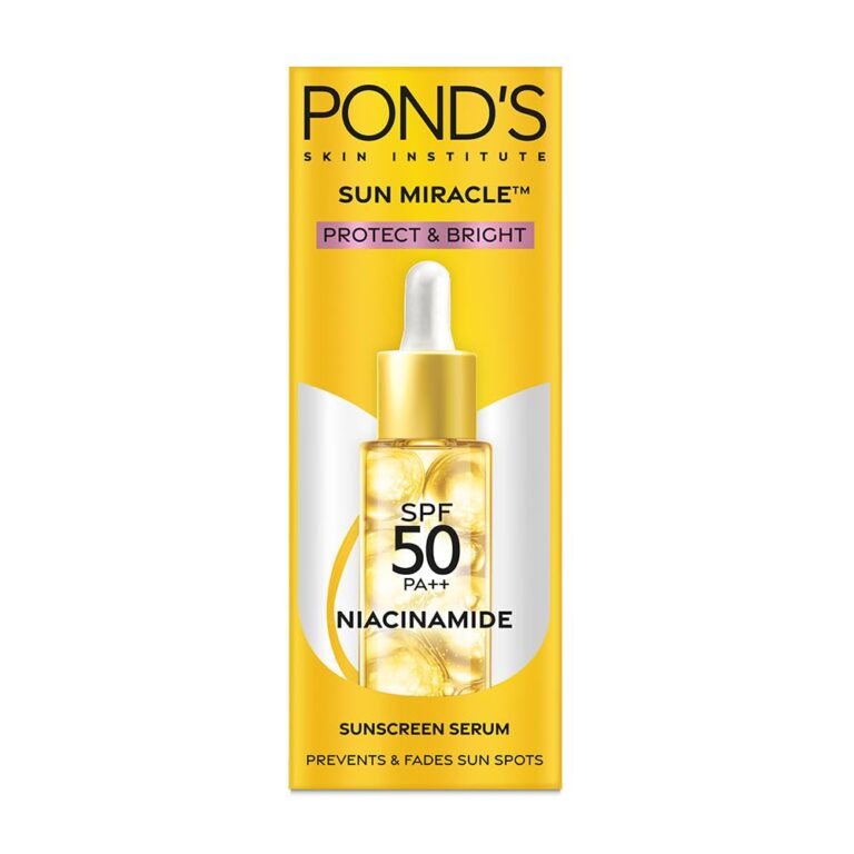 POND'S Sun Miracle SPF 50 PA++ Sunscreen Serum - Protect & Bright, With 1.25% Niacinamide, Prevent & Fade Dark Spots, Lightweight, No White Cast 14ml