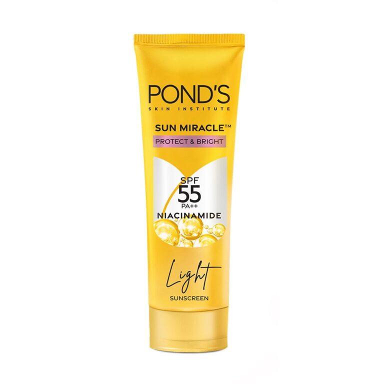 POND'S Sun Miracle SPF 55 PA+++ Light Sunscreen - All Skin Protect & Bright, With 3% Niacinamide, Fade Dark Spots in 4 Weeks, Lightweight, No White Cast 50g