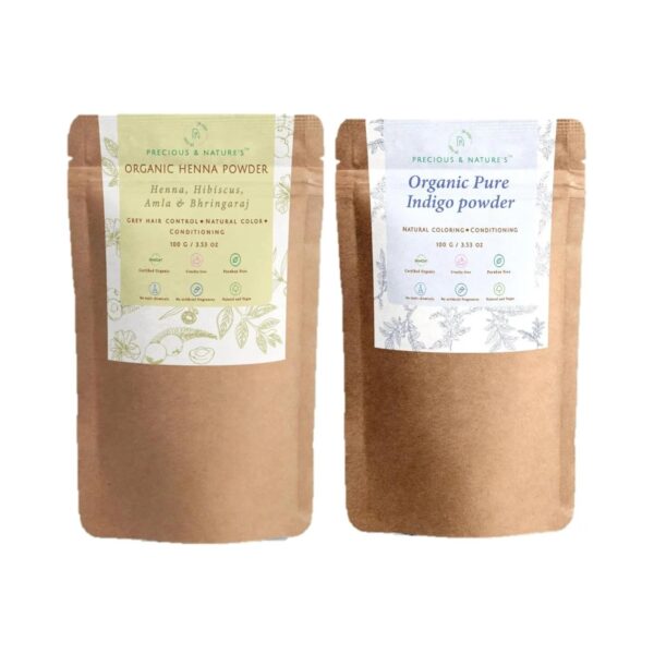 Precious & Nature's Organic Henna & Indigo Powder Set (2Pcs) - Precious & Nature's