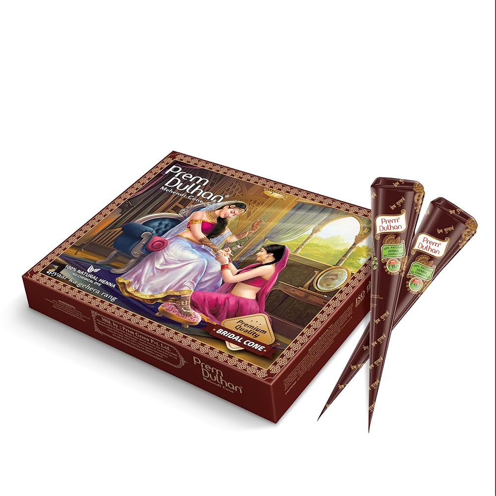 Prem Dulhan Bridal Cone For Wedding Hand Designing | Without Chemical | Long Lasting | For Men Women |of 12 Pcs of 35 GRM | Natural Mehandi Cone - 420 GRM (Pack of 1)