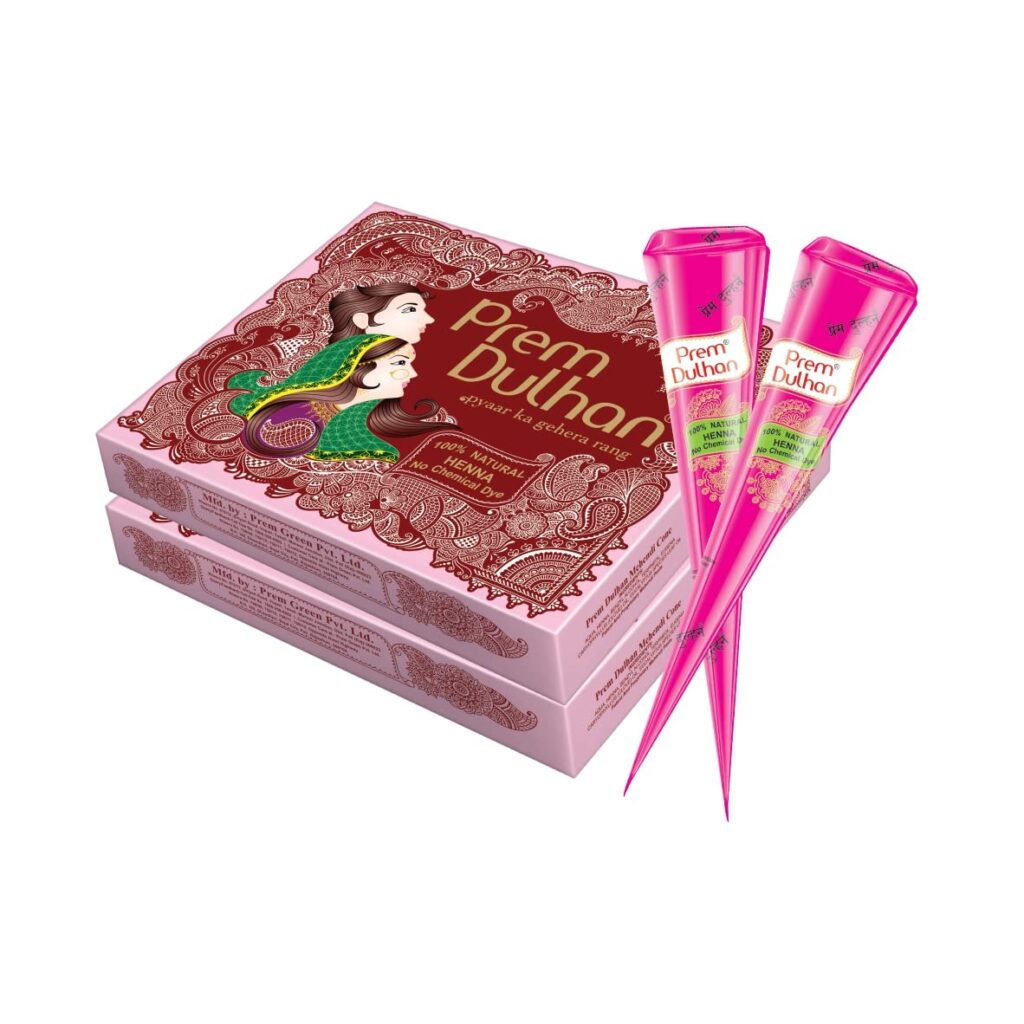 Prem Dulhan Hand Designing | Without Chemical | Long Lasting | For Men Women | Of 12 Pieces | Natural Mehandi Cone - 350 GRM (Pink, Pack of 2)