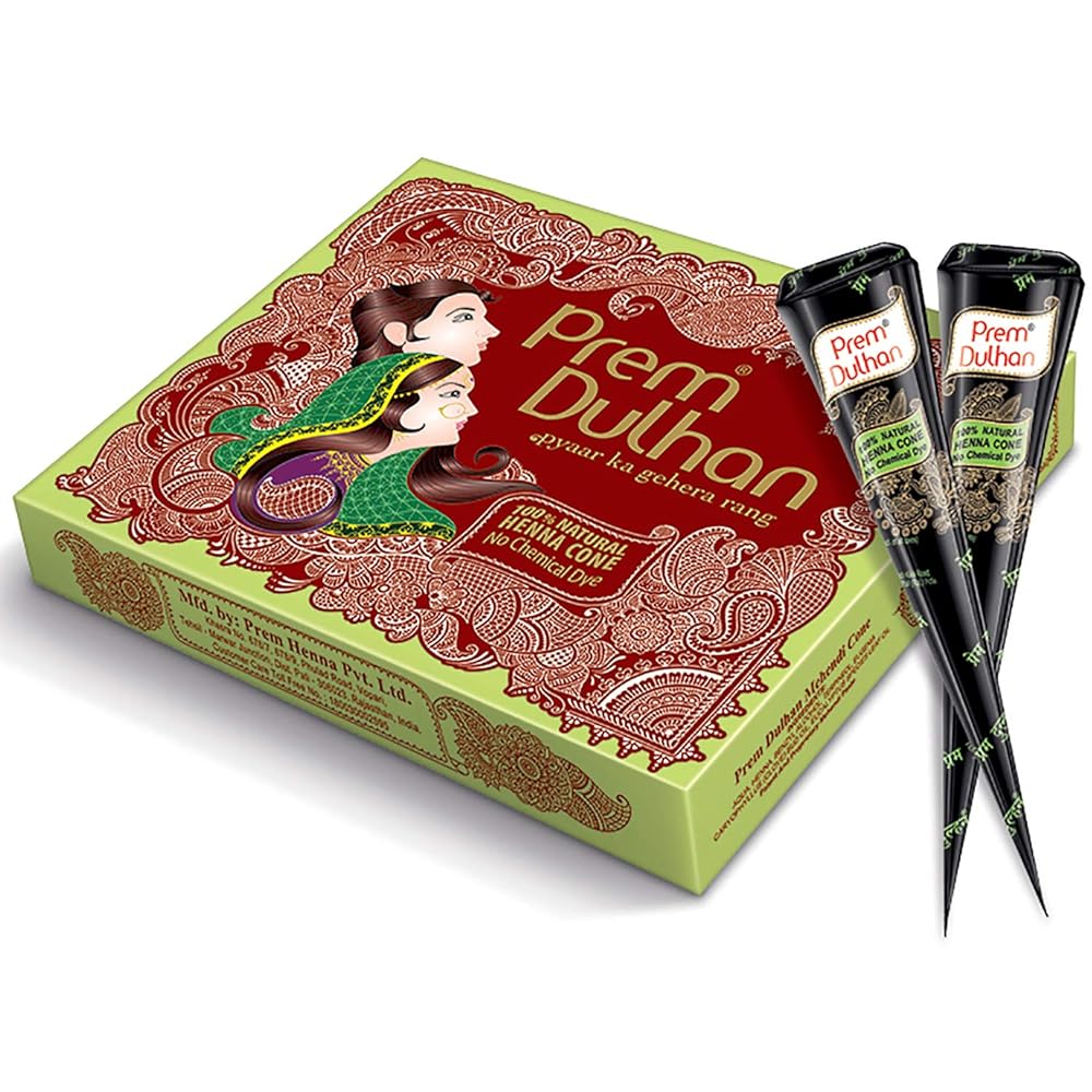 Prem Dulhan hand Designing | Without Chemical | Long Lasting | for Men Women | of 12 Pieces | Natural Mehandi cone - 350gm (Pack of 1)