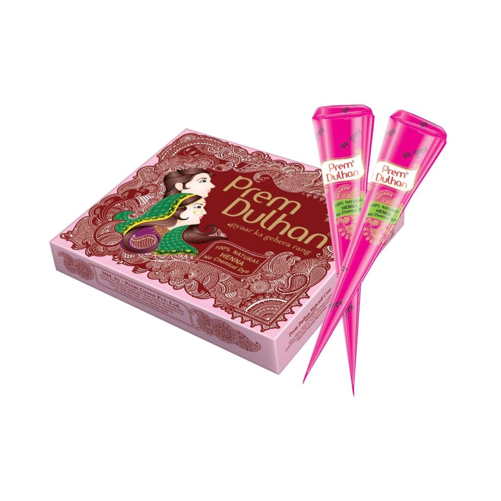 Prem Dulhan Natural Henna-Based Mehendi Cones Set (Pack of 1), 12 Cones for Hand Designing – Chemical-Free, Perfect for Weddings & Traditional Occasions – Pink Box for Love, for...