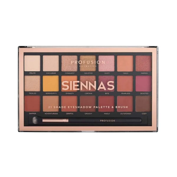 Profusion Cosmetics 21 Shade Eye Shadow Pallete & Brush - Siennas (39.9g) - Profusion Cosmetics