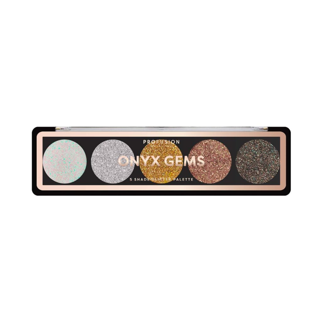 Profusion Cosmetics 5 Shade Glitter Eye Shadow Pallete - Onyx Gems (4.5 g) - Profusion Cosmetics