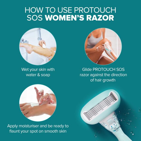 Protouch SOS Women Razor, Reusable 5-Blade Razor with Aloe Vera Comfort Strip - Protouch