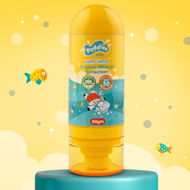Puddles Organic Guard & Hydrate Mineral Sunscreen 50 ml (Age 2-12 years) | SPF 30- UVA, UVB protection | Powered by Vitamin E, Organic Moringa, Raspberry, Vanilla | pH...