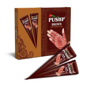 Pushp Henna Fast Cone (Brown) (pack of 12) Fast Colour Henna Cone | Fast Cone | Fast Mehndi Cone | Fast Mehndi | Brown Henna Cones Traditional Mehndi Design Kit | Instant Mehndi...