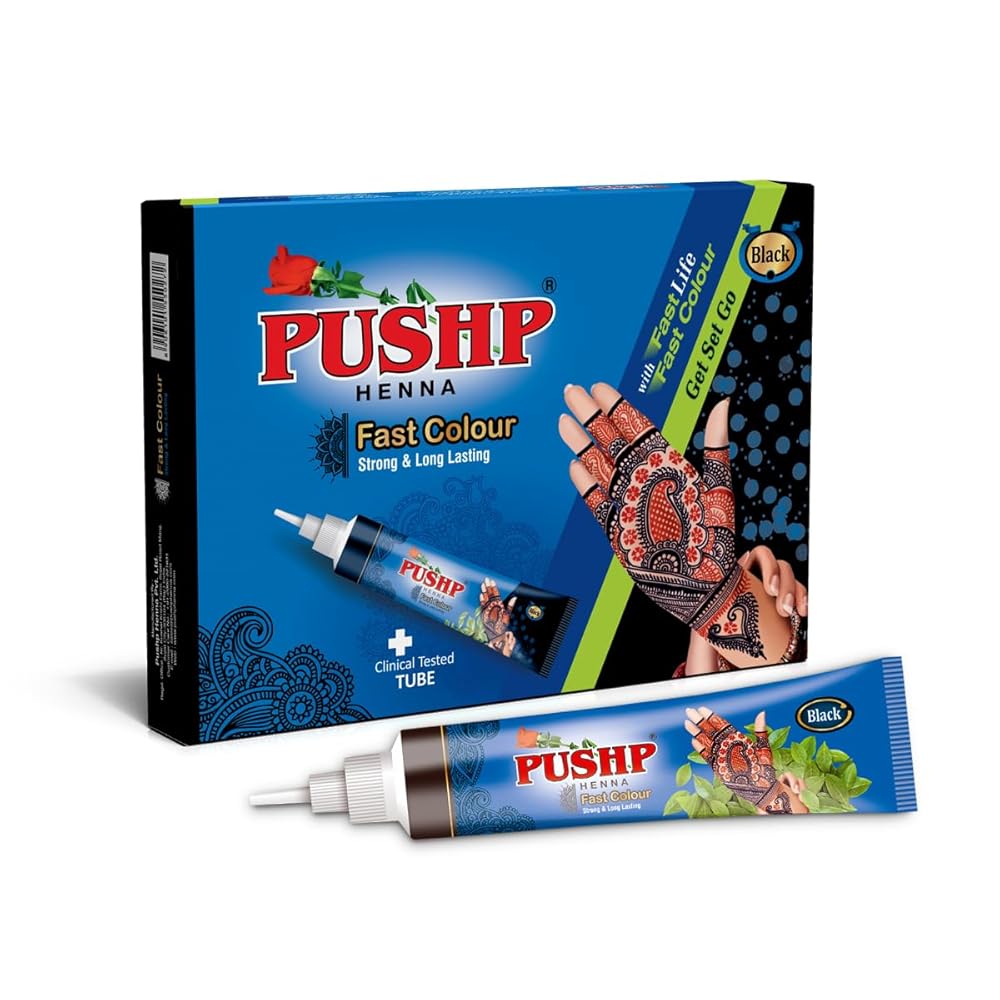 Pushp Henna Fast Cone Tube Henna Black (Pack of 10) Mehandi Tube | Fast Mehandi Tube | Henna Tube Black | Bridal Black Henna Tube | Fast Tube Black | Instant Mehandi Tube
