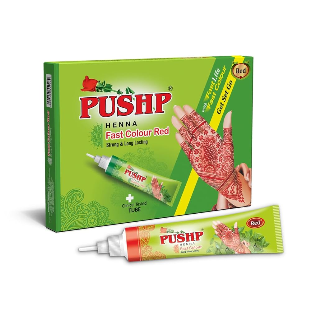 Pushp Henna Fast Cone Tube Red (Pack of 10) Fast Colour Henna Cone | Fast Cone | Fast Mehndi Cone | Fast Mehndi | Fast Mehandi Tube | Henna Tube | Red Fast Tube | Red Henna Fast...