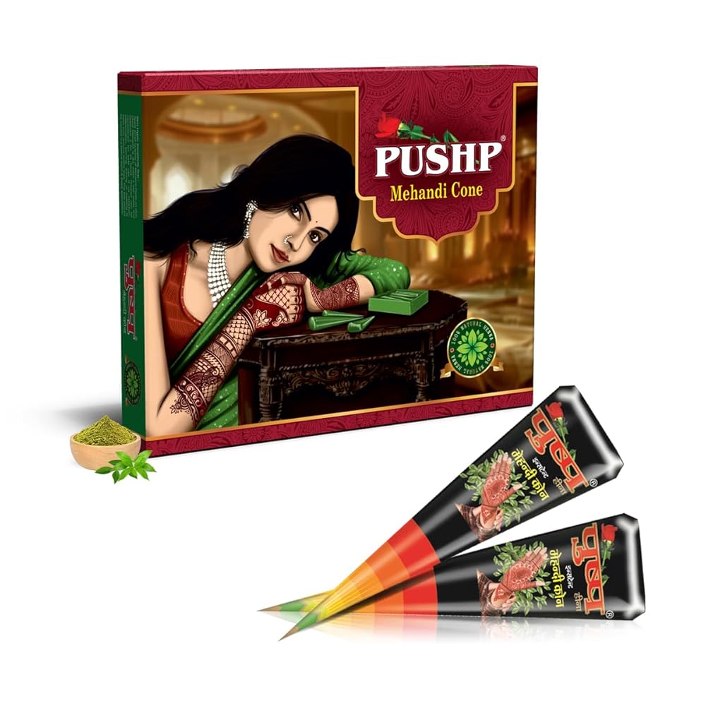 Pushp Henna Mehandi Black Rapper (Pack of 12) Organic Mehndi Cones for Bridal Wedding | Instant Mehendi | Men and Women
