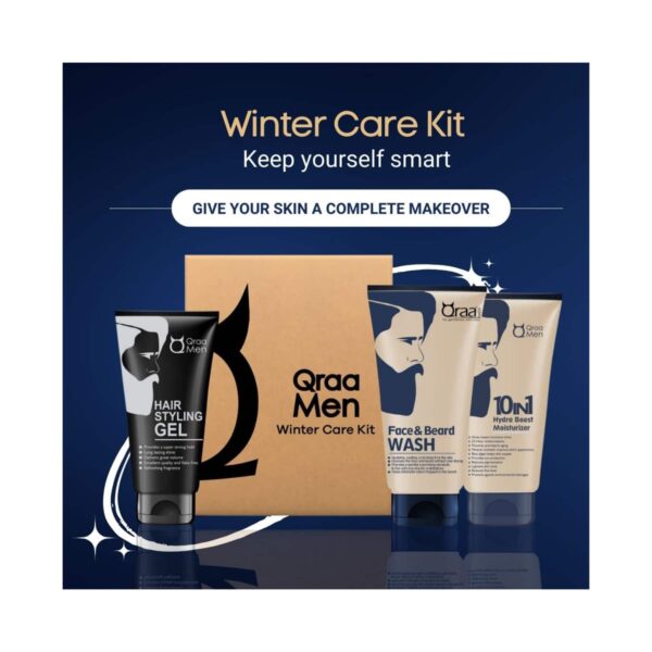 Qraa Men Winter Care Kit with Hair Styling Gel Face & Beard Wash Boost Moisturizer (3 pcs) - Qraamen