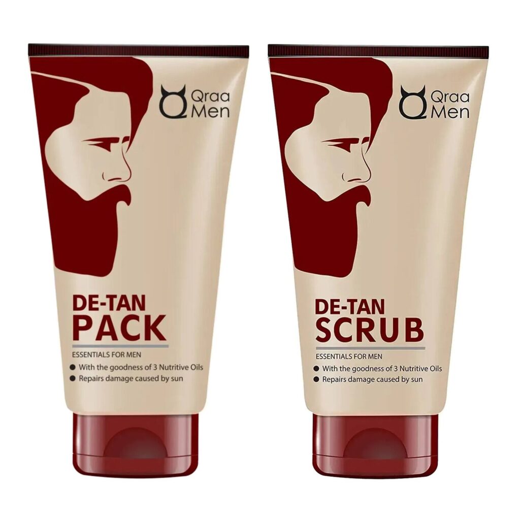 Qraamen De-Tan Face Pack (120g) & Scrub Essentials For Men (100 g) Combo - Qraa